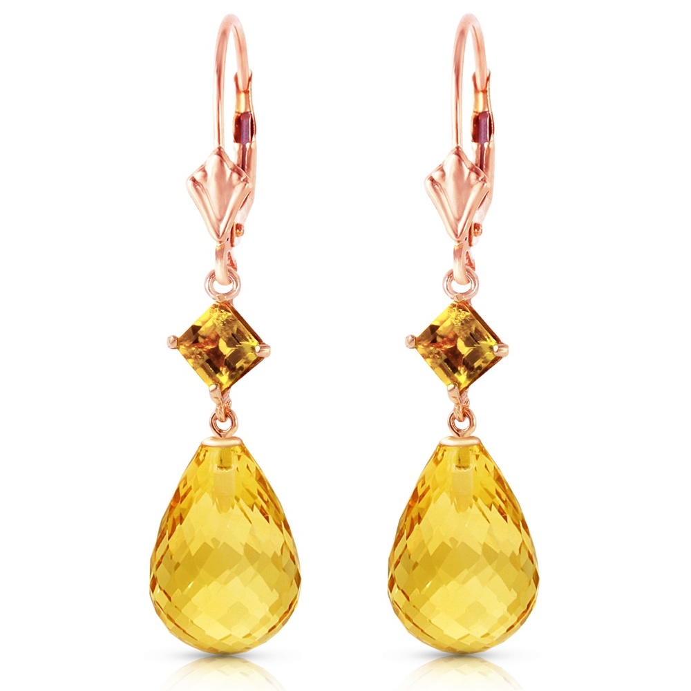 14K. SOLID GOLD LEVER BACK EARRING WITH CITRINES - Picture 2 of 5